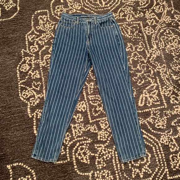 American Eagle Outfitters Blue Striped High Rise Jeans - Picture 2 of 9
